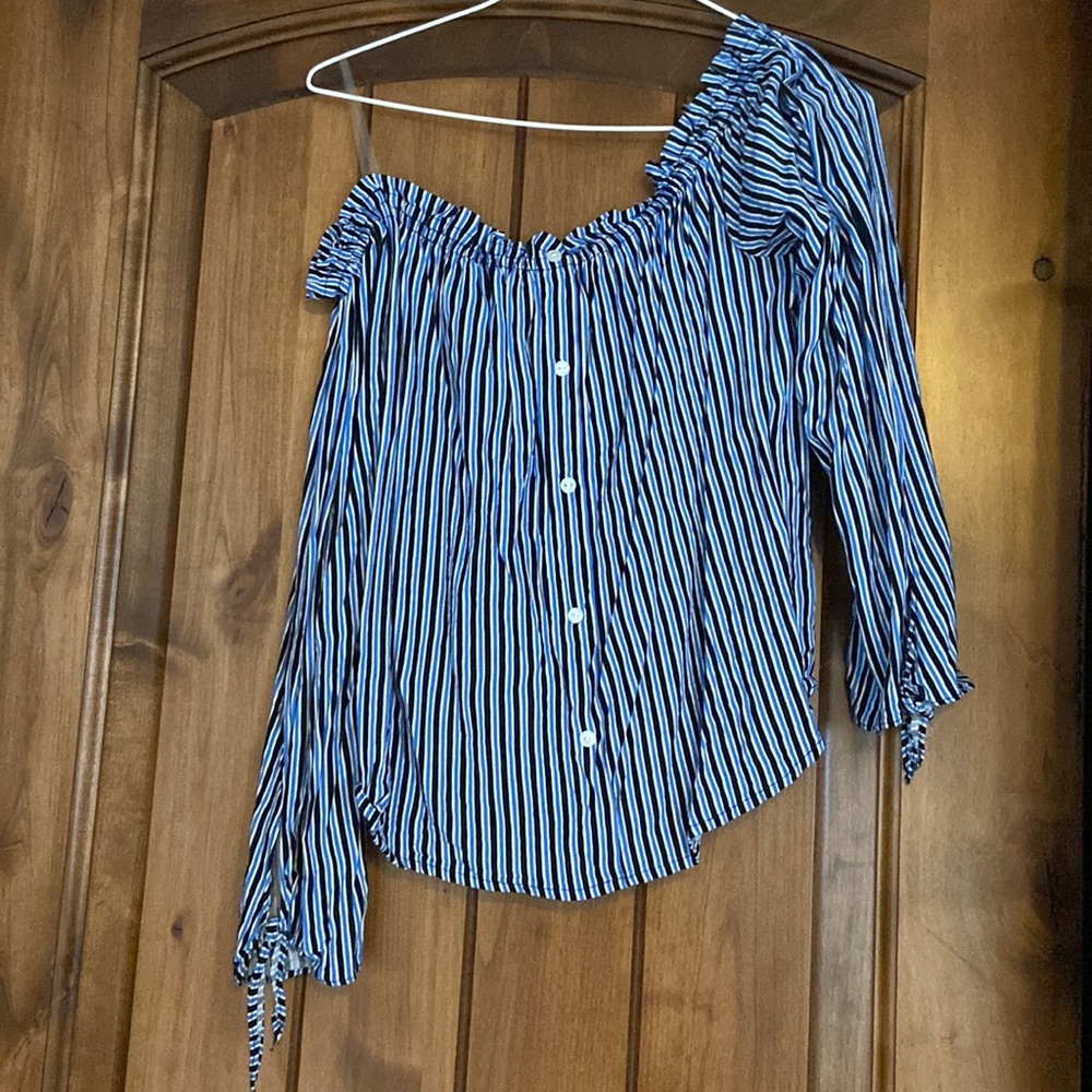 Timing off shoulder button down top